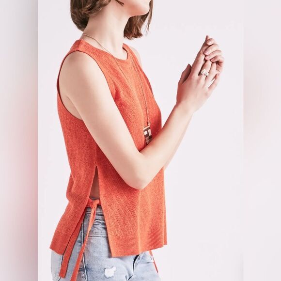 Lucky Brand Sleeveless Sweater Tank with Side Ties in Red Clay size Large - Picture 2 of 8